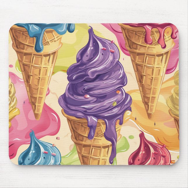 Colorful dripping ice cream illustration mouse mat (Front)