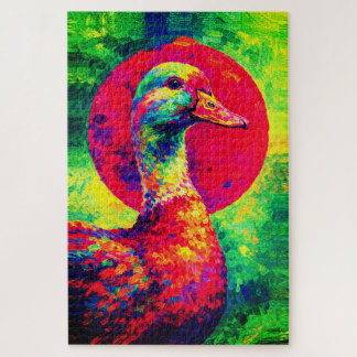 Colorful Duck Portrait Vibrant Impasto Jigsaw Puzzle