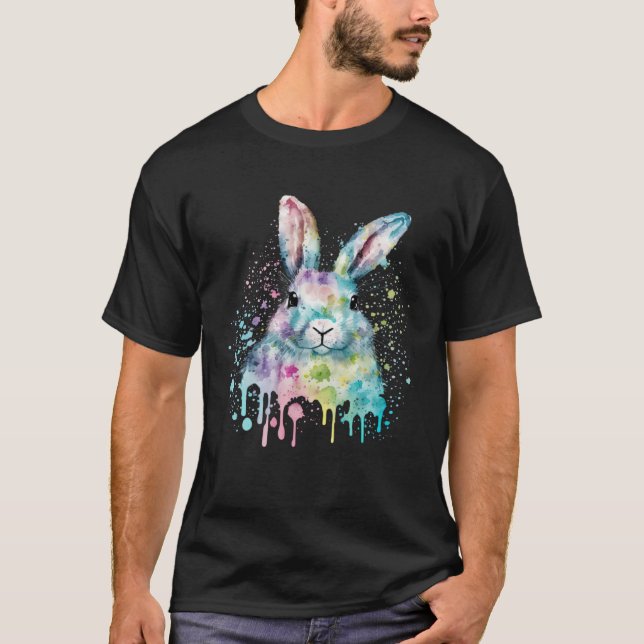 Colorful Easter Bunny Face Artsy Style T-Shirt (Front)