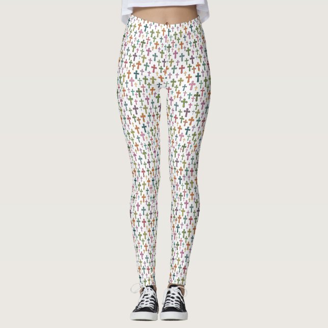 Colorful Easter cross patterned Leggings (Front)