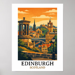 Colorful Edinburgh Scotland Castle Vintage Travel Poster