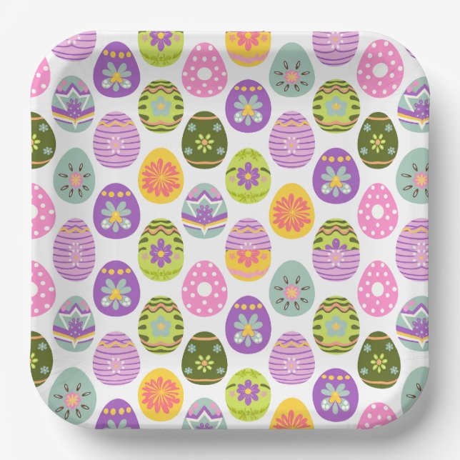 Colorful Egg Pattern Easter Paper Plate (Front)