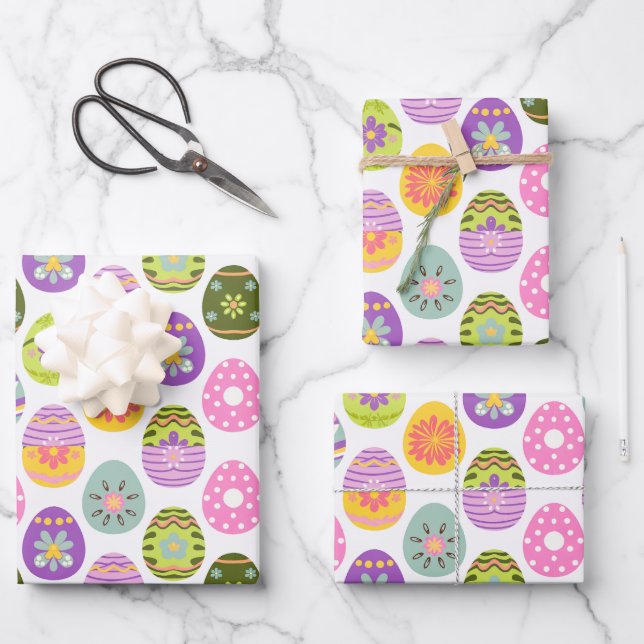Colorful Egg Pattern Easter Wrapping Paper Sheet (Front)
