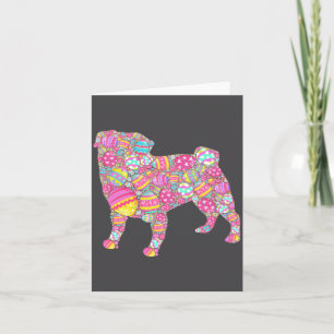 Colorful Eggs Pug Dog Puppy Illustration Card