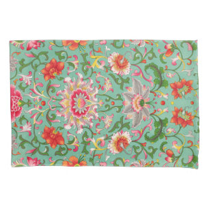 Colorful Elegant Asian Floral Chinoiserie Pattern Pillowcase