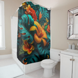 Colorful Elegant Tropical Leaves and Flowers   Shower Curtain