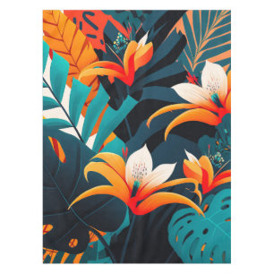 Colorful Elegant Tropical Leaves and Flowers   Tablecloth