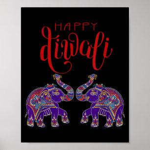 Colorful Elephant Happy Deepavali Diwali For Hindu Poster