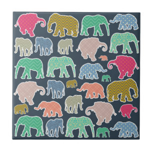 Colorful Elephants, Pattern Of Elephants, Zigzag Tile