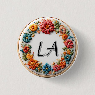 Colorful Embroidered Alphabet Design 3 Cm Round Badge
