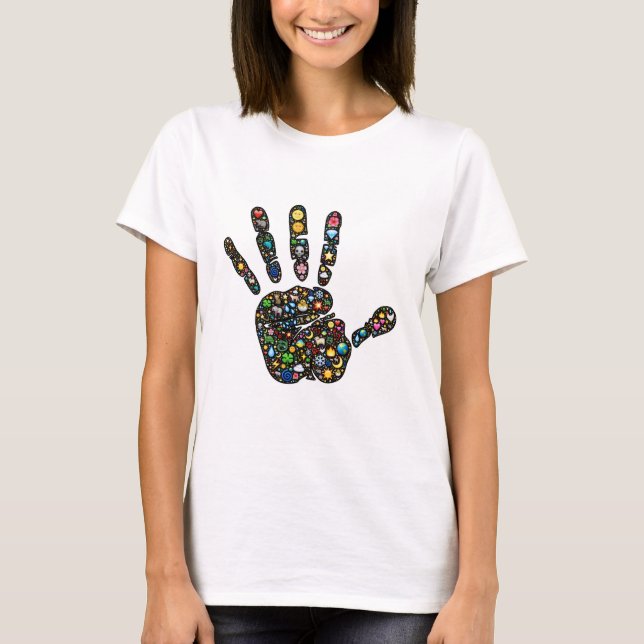 Colorful Emoji-art nature icon handprint design T-Shirt (Front)