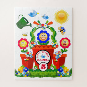 Colorful Emoji Flowers Customized Kid's Birthday Jigsaw Puzzle