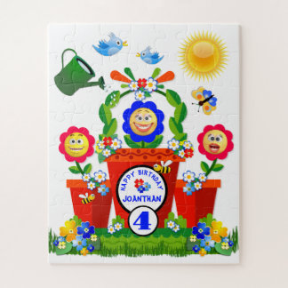 Colorful Emoji Flowers Customized Kid's Birthday Jigsaw Puzzle