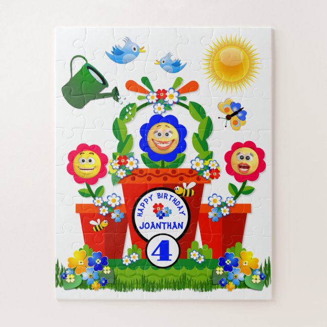 Colorful Emoji Flowers Customized Kid's Birthday Jigsaw Puzzle (Vertical)