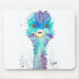 Colorful emu bird watercolor animal cute kids mouse mat