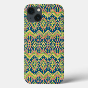 Colorful Ethnic Ikat Pattern on Blue iPhone 13 Case