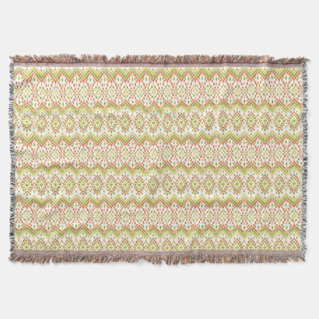 Colorful Ethnic Ikat Pattern on White Throw Blanket (Front)