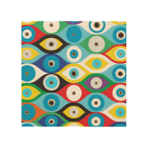 Colorful Evil Eye protection pattern Wood Wall Art