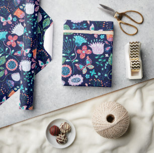 Colorful exotic flowers pattern wrapping paper