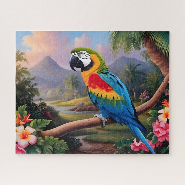 Colorful Exotic Parrot Bird on the Branch  Jigsaw Puzzle (Horizontal)