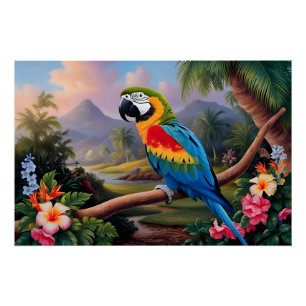Colorful Exotic Parrot Bird on the Branch Poster