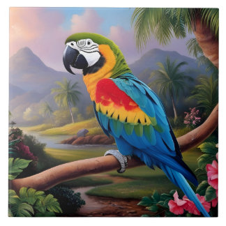 Colorful Exotic Parrot Bird on the Branch  Tile