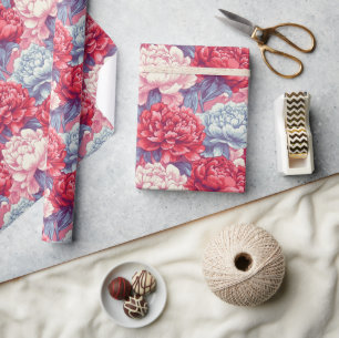 Colorful Exotic Peonies Bouquet Wrapping Paper