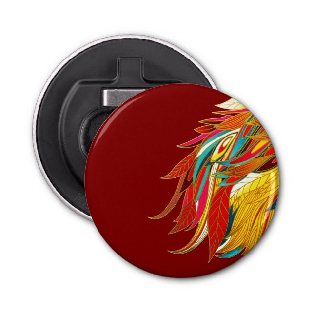 Colorful Exotic Tribal Feathers Red Bottle Opener (Front)