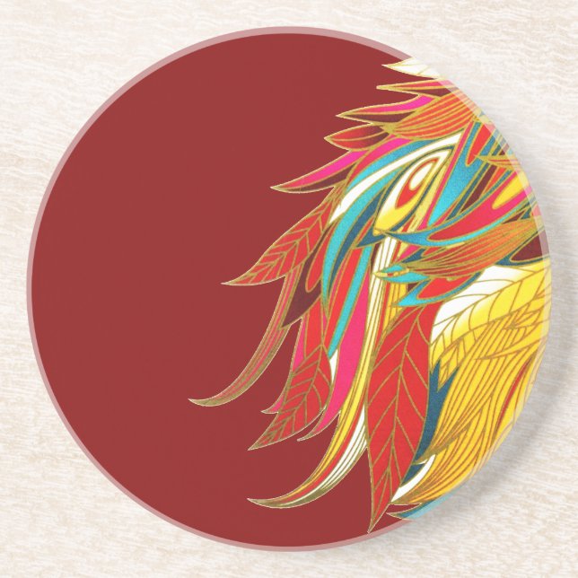 Colorful Exotic Tribal Feathers Red Coaster (Front)