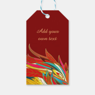 Colorful Exotic Tribal Feathers Red Custom Text Gift Tags