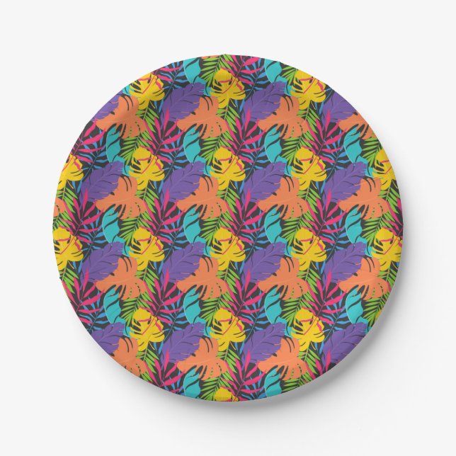 Colorful Exotic Tropical Leaves Pattern-23190 Paper Plate (Front)
