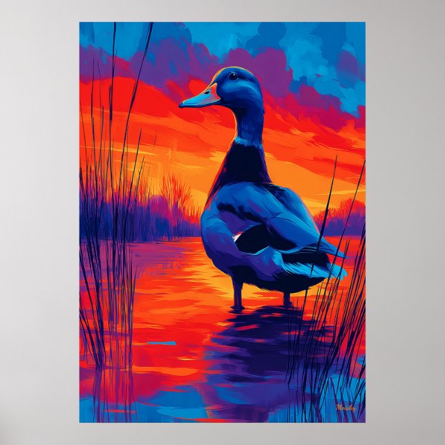 Colorful Expressionist Duck Sunset Wall Art (Front)