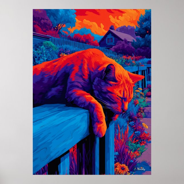 Colorful Expressionist Garden Cat Wall Art (Front)