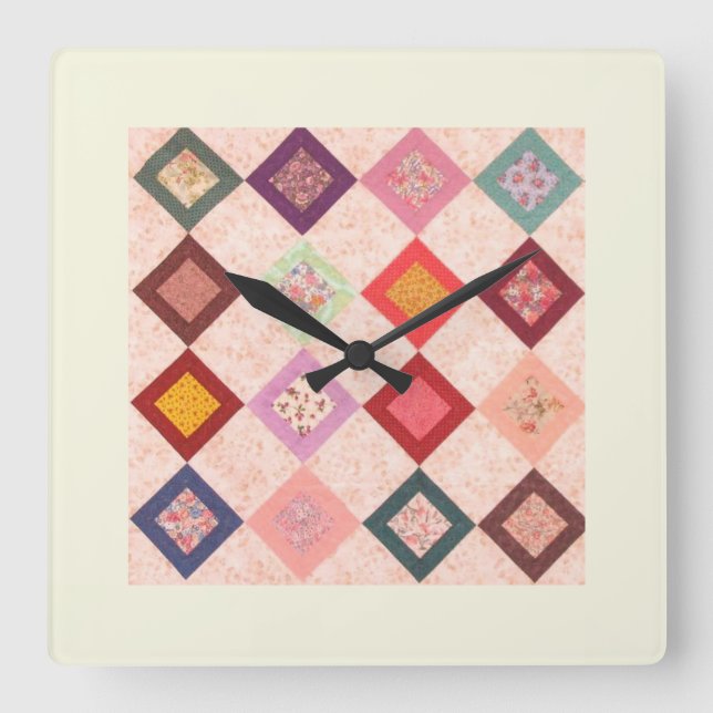 Colorful Fabrics Pattern Square Wall Clock (Front)