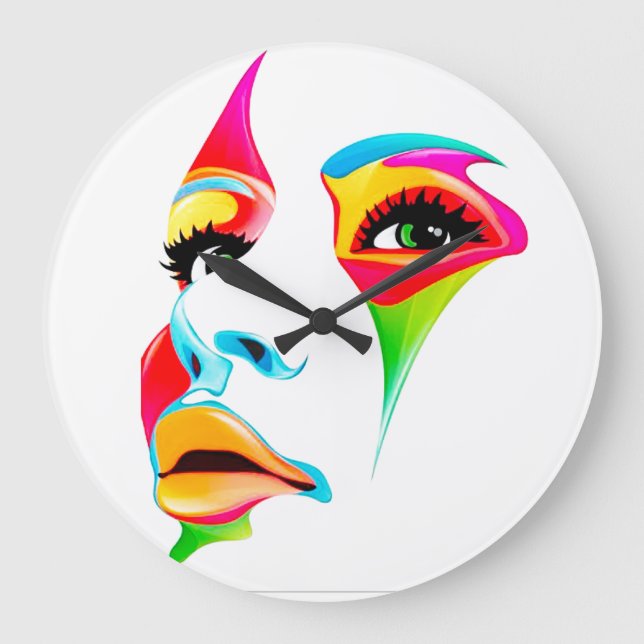 Colorful face Round (Large) Wall Clock (Front)