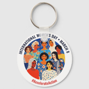 Colorful Faces International Women's Day IWD Key Ring