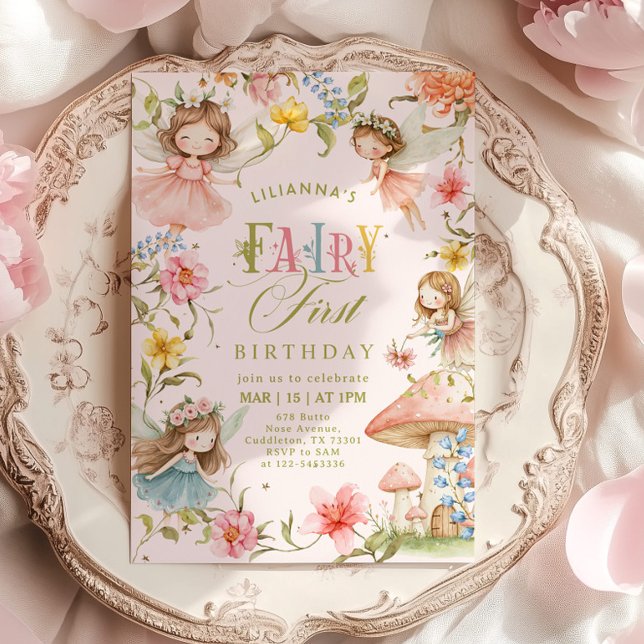 Colorful Fairy First Birthday Enchanted garden Invitation (Creator Uploaded)