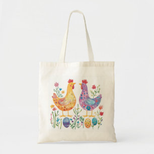 Colorful Fairy Tale Chicken & Egg Illustration Tote Bag