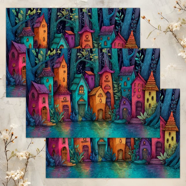 COLORFUL FAIRY VILLAGE DECOUPAGE TISSUE PAPER (COLORFUL FAIRY VILLAGE DECOUPAGE TISSUE PAPER)