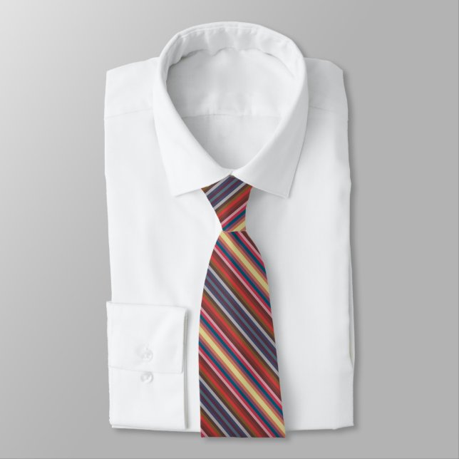 Colorful Fall And Winter Colors Diagonal Stripes Tie (Tied)