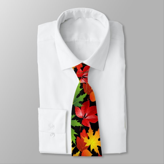 COLORFUL FALL AUTUMN MAPLE LEAF ABSTRACT PATTERN TIE (Tied)