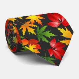 COLORFUL FALL AUTUMN MAPLE LEAF ABSTRACT PATTERN TIE