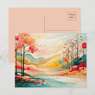 Colorful Fall Foliage Watercolor Art Postcard