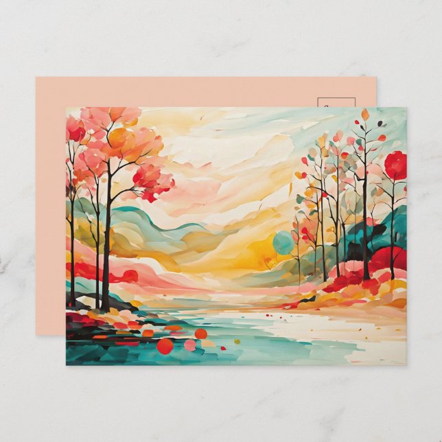Colorful Fall Foliage Watercolor Art Postcard (Front/Back)