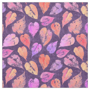 Colorful Fall Leaves On Purple Pattern Fabric
