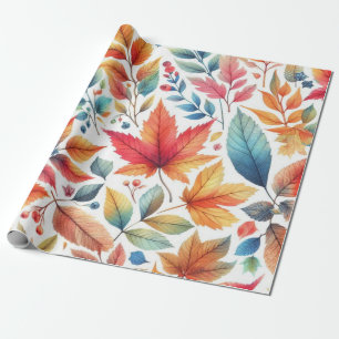 Colorful Fall Leaves Pattern  Wrapping Paper