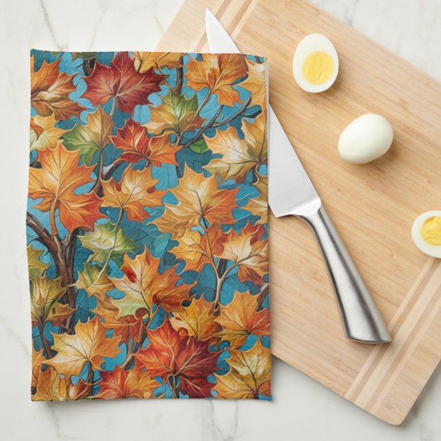 Colorful Fall Leaves Tea Towel (Quarter Fold)