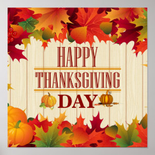 COLORFUL FALL MAPLE LEAVES THANKSGIVING POSTER