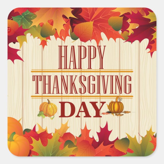 COLORFUL FALL MAPLE LEAVES THANKSGIVING SQUARE STICKER (Front)