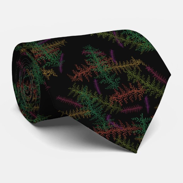 Colorful Fallen Leafy Repeating Pattern On Black   Tie (Rolled)